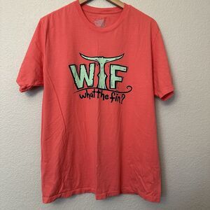What the Fin WTF T Coral Shirt Men's Key West Florida Fishing Surf EUC